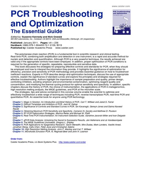 Read Online Pdf Pcr Troubleshooting And Optimization The Essential Guide 