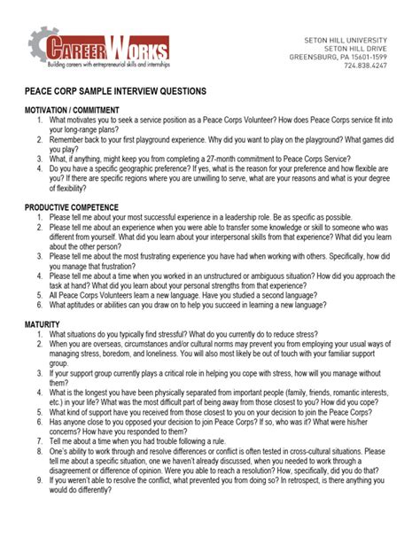 Download Peace Corp Sample Interview Questions 