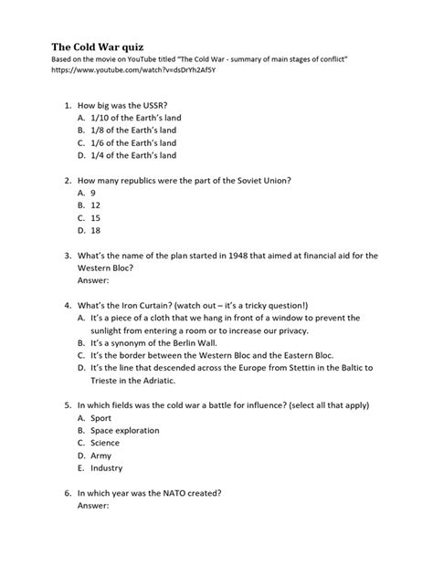 Pearson Cold War Quiz Section 4 Answers