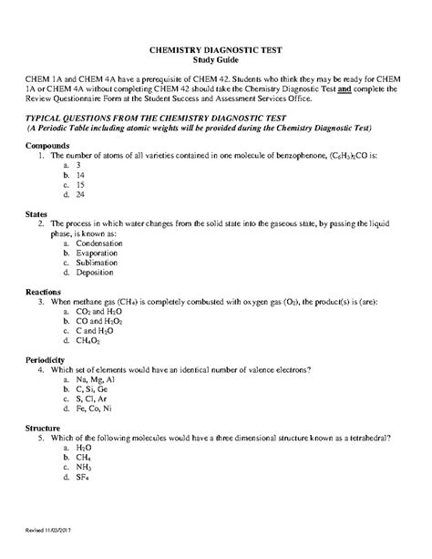 Pearson Diagnostic Test Chem Answer Key