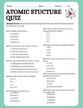 Pearson Education Atomic Structure Quiz Answers
