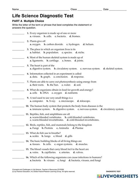 pearson education diagnostic test answer key
