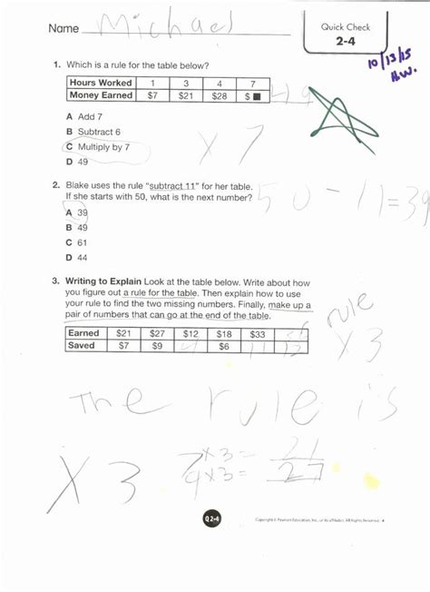 Pearson Education Inc Math Worksheet Answers