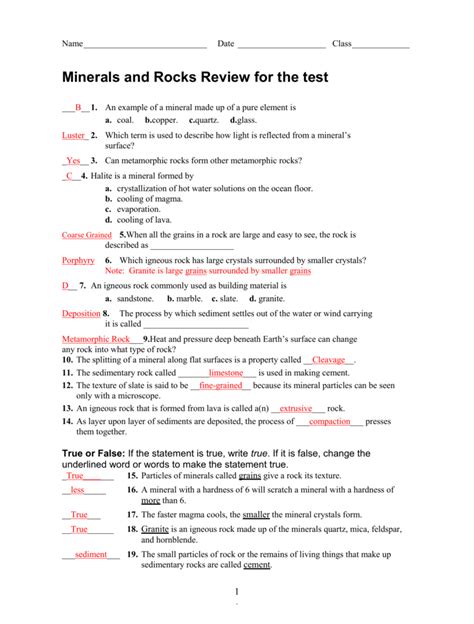 pearson education minerals answer key