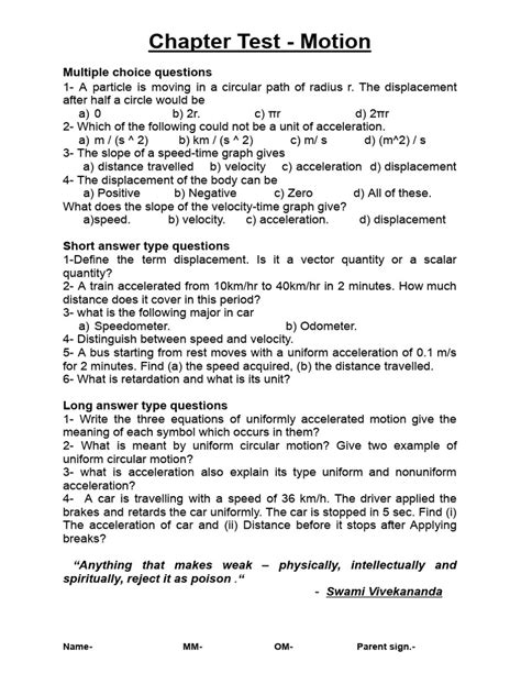 Pearson Education Motion Chapter Test Key