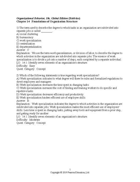 pearson managing organizational behavior questions