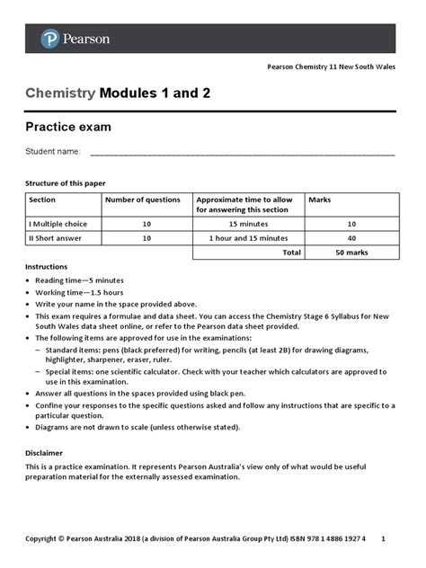 Pearson Practice Chemistry Sol Prep Answer Key