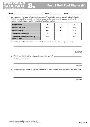 pearson science end of unit test 7j