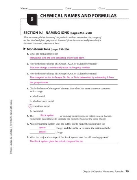 Read Online Pearson Education Chemistry Answer Key Chapter 9 