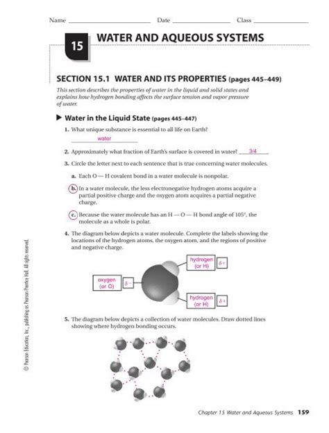Read Pearson Education Guided Reading And Study Workbook Chapter 15 Water Aqueous Systems 
