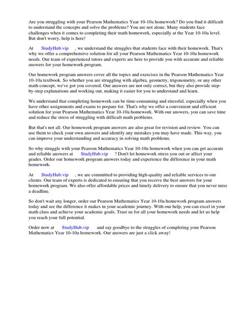 Read Online Pearson Mathematics 10 10A Answers 