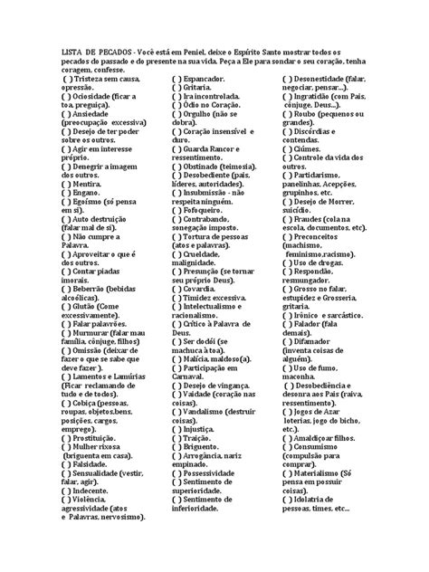 Pecados Mortais Lista