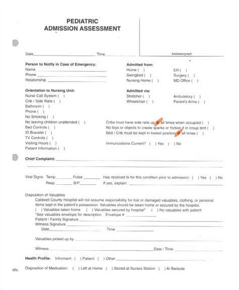 pediatric admission assessment form
