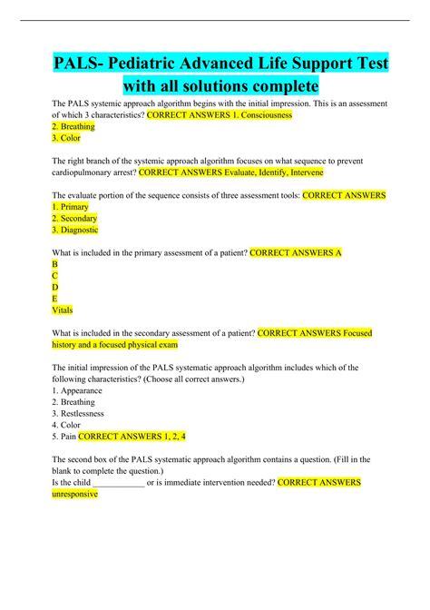 Pediatric Advanced Life Support Test Questions 2014