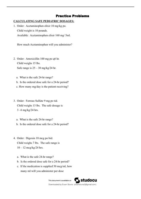 Pediatric Dosage Calculations Practice Problems Pdf