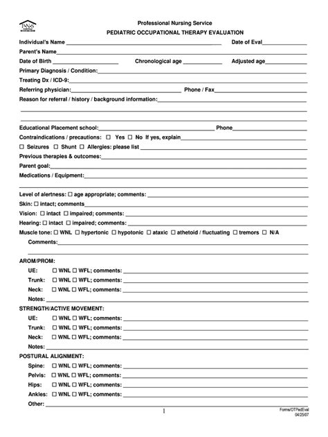 Pediatric Ot Evaluation Form