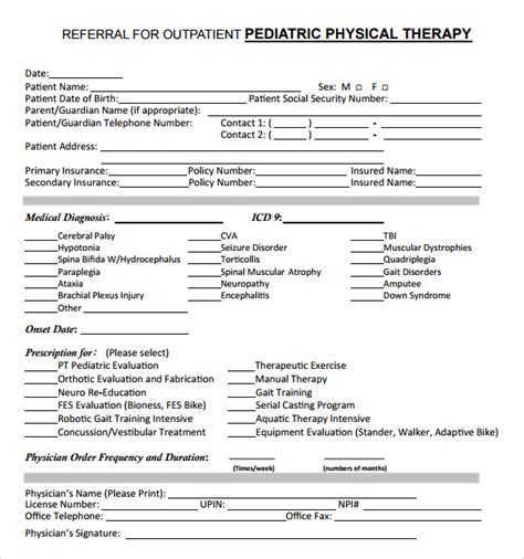 Pediatric Physical Therapy Evaluation Form