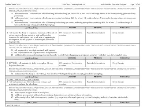 pediatric physical therapy sample iep goals