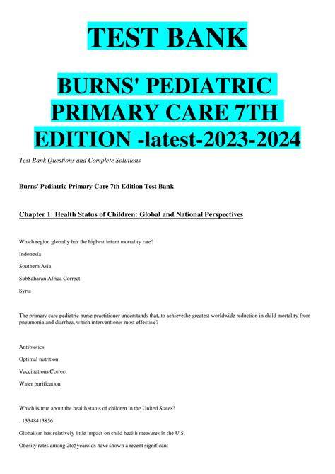 pediatric primary care test bank burns