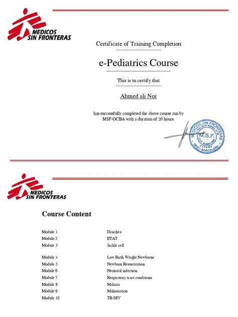 pediatrics course specification