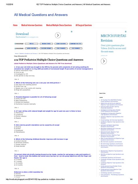 Pediatrics Multiple Choice Questions