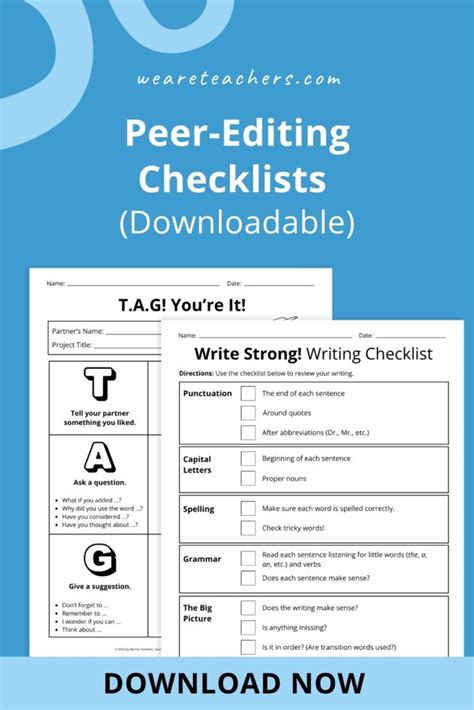 peer editing checklist for 6th grade