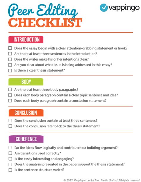 Peer Editing Checklist For Third Grade