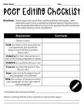 peer editing checklist grade 6