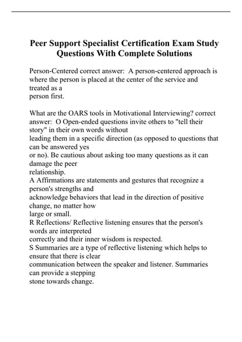 Read Peer Specialist Certification Study Guide Florida 