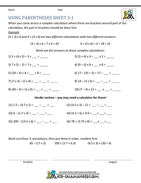 Pemdas Problems Worksheets Math Salamanders Parentheses Math Worksheet - Parentheses Math Worksheet
