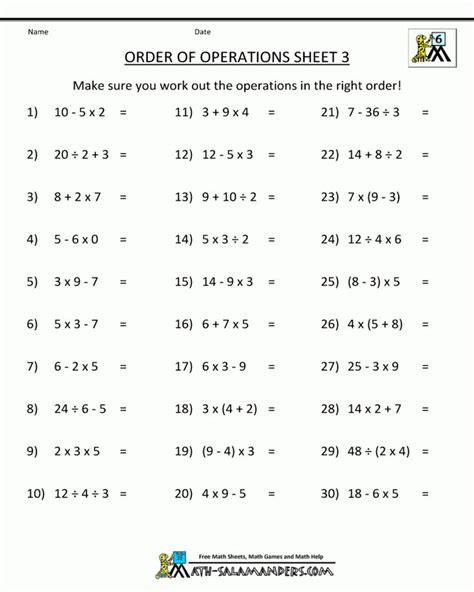 Pemdas Worksheets 7th Grade   Order Of Operations Worksheets K5 Learning - Pemdas Worksheets 7th Grade