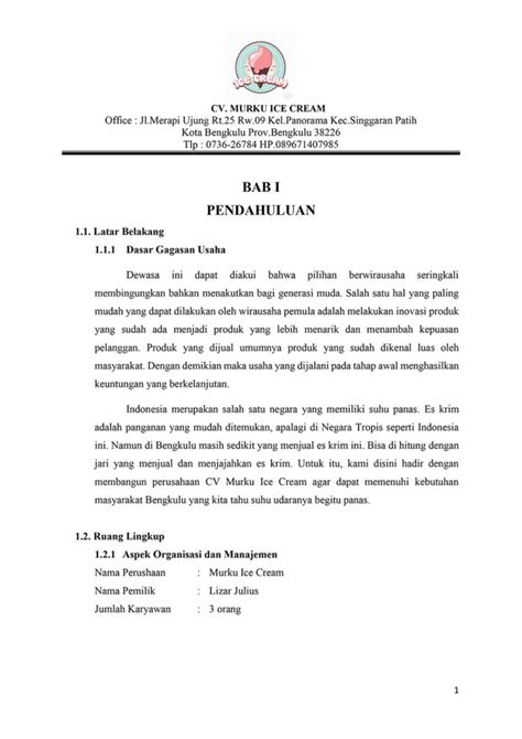 Pendahuluan Proposal Usaha