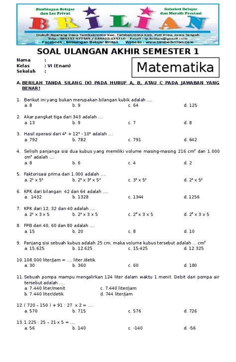 pendalaman materi matematika sd kelas 6