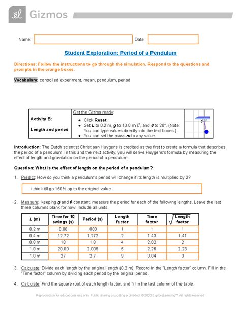 Pendulum Clock Gizmo Answers