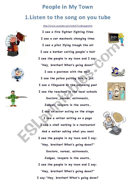 people in my town-song - ESL worksheet by annaj - ESL Printables