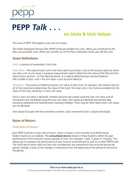 Pepp Unit Values