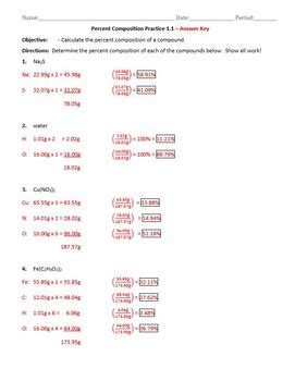 Percent Composition Answer Key