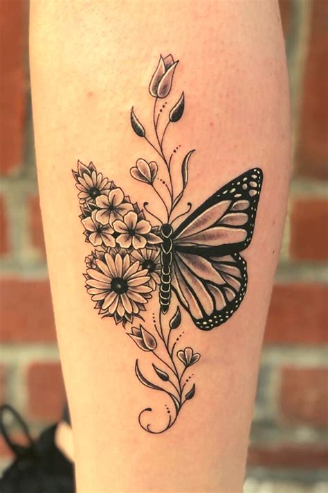 Perennial Flower Butterfly Tattoo