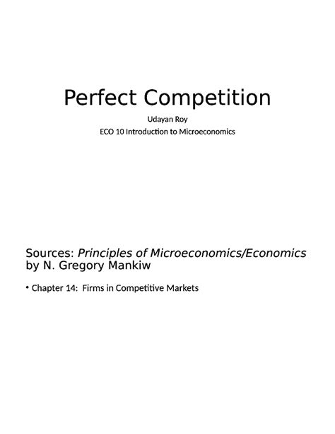 Perfect Competition Lecture Notes Introduction To Microeconomics