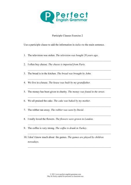 Perfect Participle Clauses Exercises