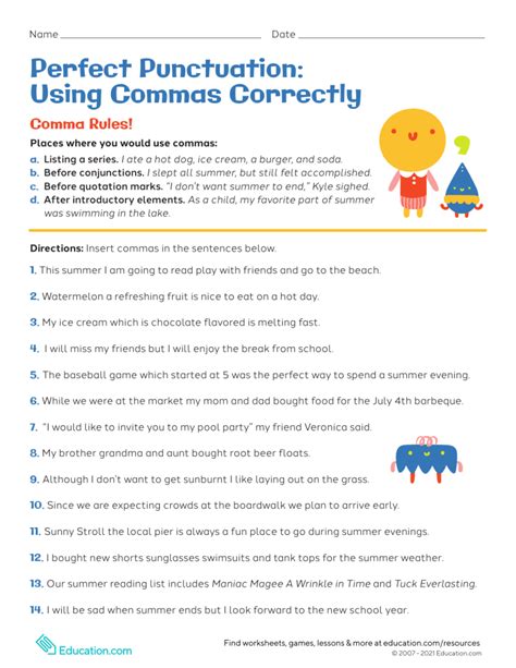 Perfect Punctuation Using Commas Correctly Worksheet Education Com Using Commas Correctly Worksheet - Using Commas Correctly Worksheet