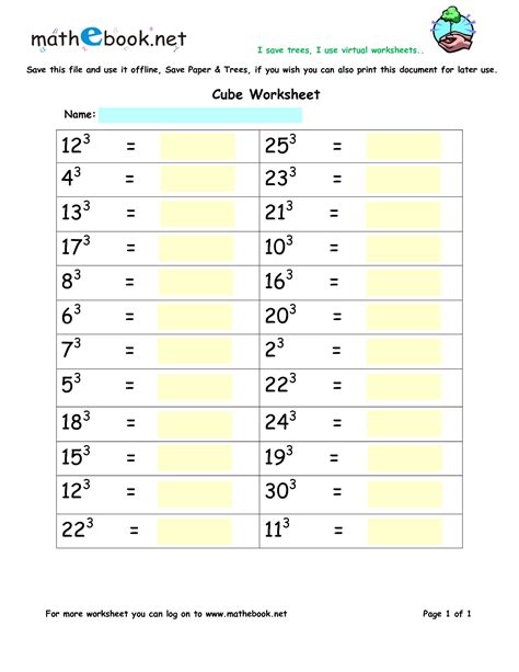 Perfect Squares And Cubes Printable Worksheet Perfect Cubes Worksheet - Perfect Cubes Worksheet
