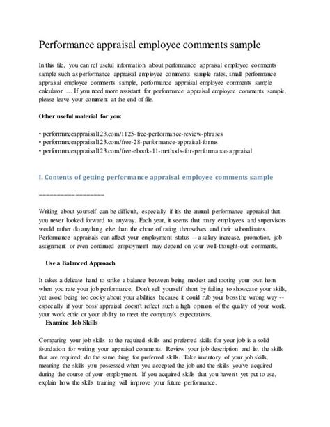 Performance Appraisal Comments Sample Employee Call Center