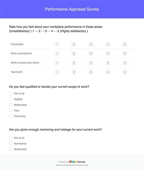 performance appraisal questionnaire questions