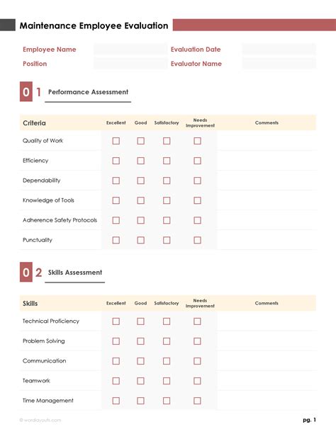 Performance Evaluation Forms For Maintenance Workers