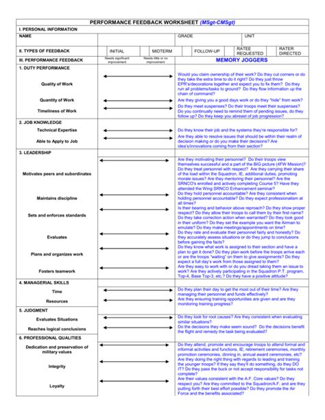 Performance Feedback Worksheet Msgt Thru Cmsgt