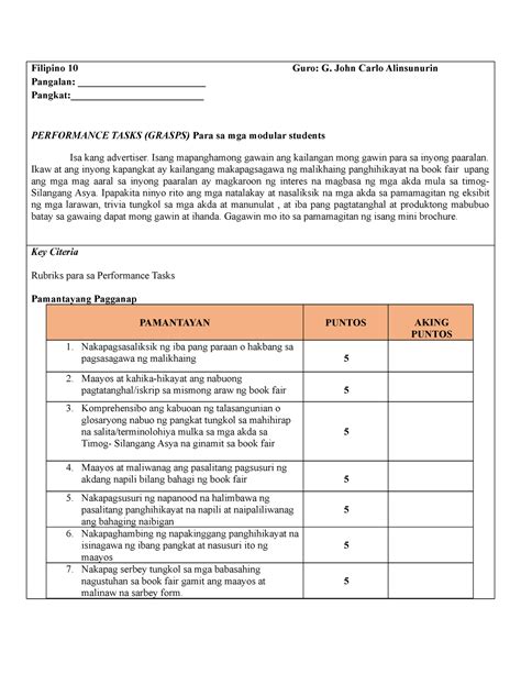 Performance Tasks Deped Tambayan 2nd Grade Performance Tasks - 2nd Grade Performance Tasks