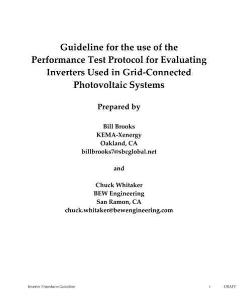 Performance Test Protocol For Evaluating Inverters Used In