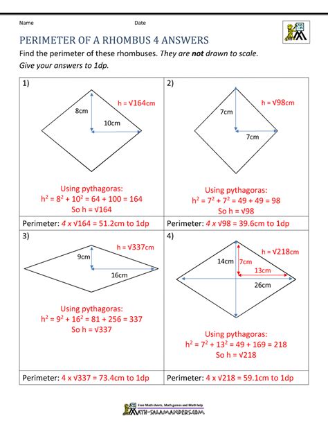 Perimeter Of Rhombus Math Salamanders Rhombus Halloween Preschool Worksheet - Rhombus Halloween Preschool Worksheet