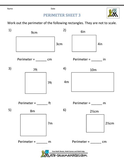 Perimeter Worksheet 3rd Grade